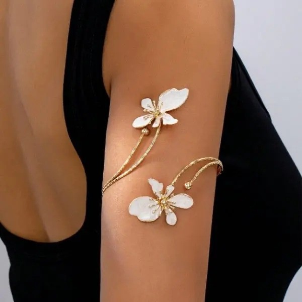 Adjustable Open Flower Bracelet Women Bangle Cuff Arm Jewelry Vintage Style