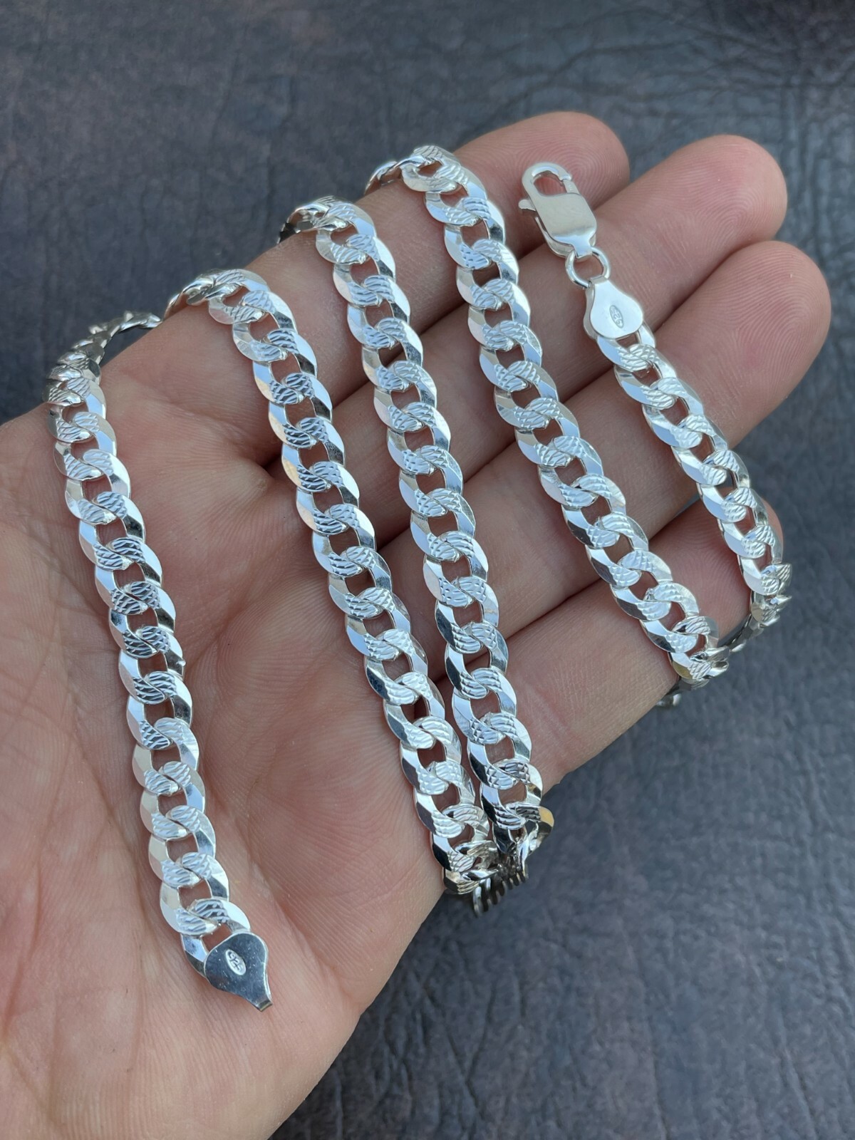 Solid 925 Sterling Silver Men’s Miami Cuban Link Chain Necklace 8mm Diamond Cut