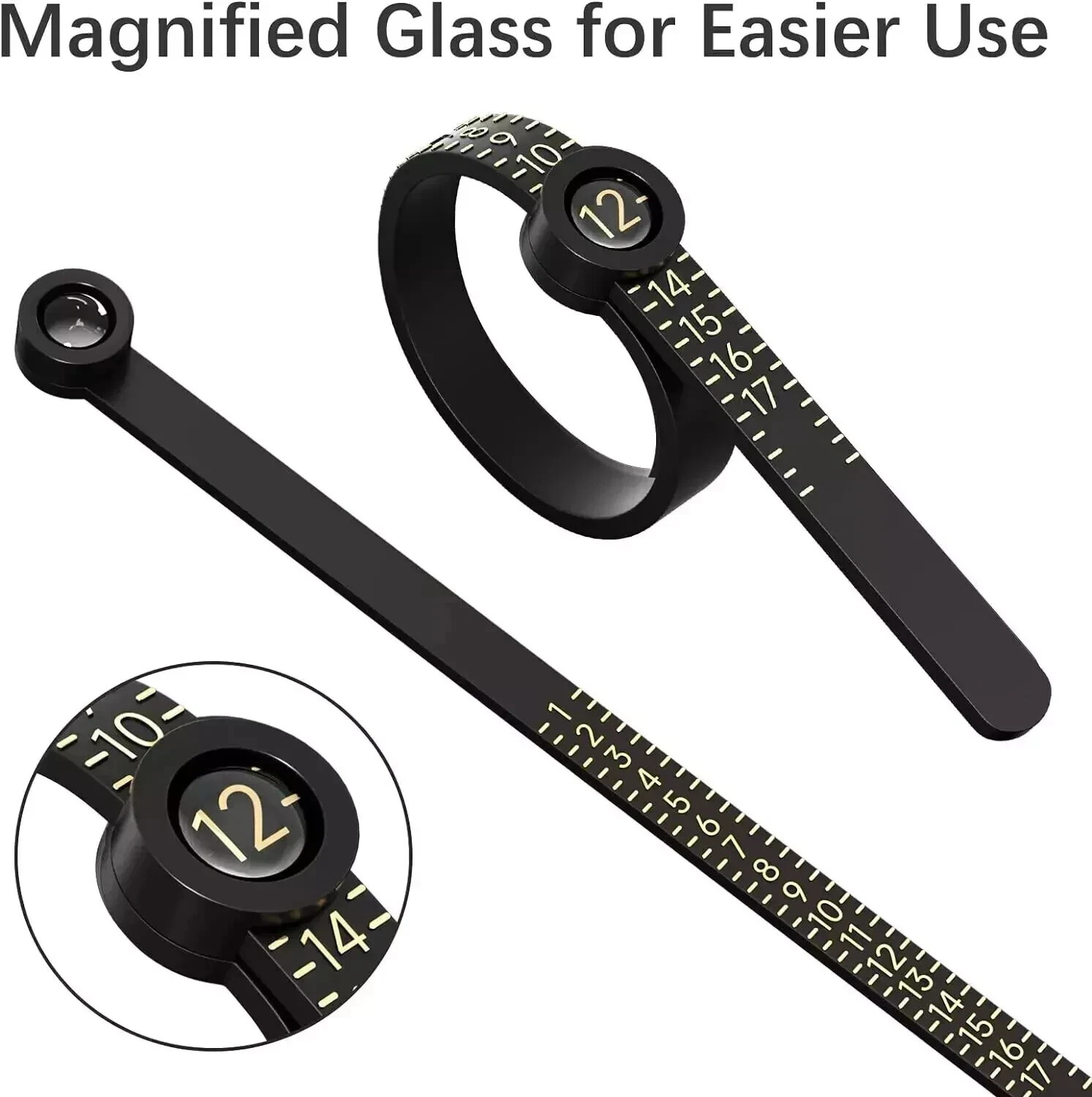 Ring Sizer Gauge Measuring Tool 1-17 US Finger Size Jewelry Sizer w/ Magnifier
