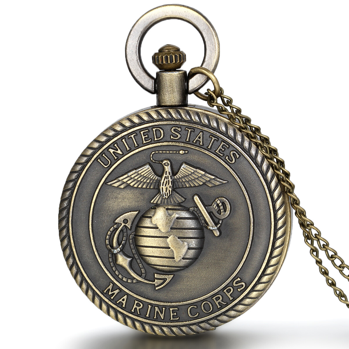 Men’s United States Marine Corps Quartz Pocket Watch Antique Bronze Tone Watch