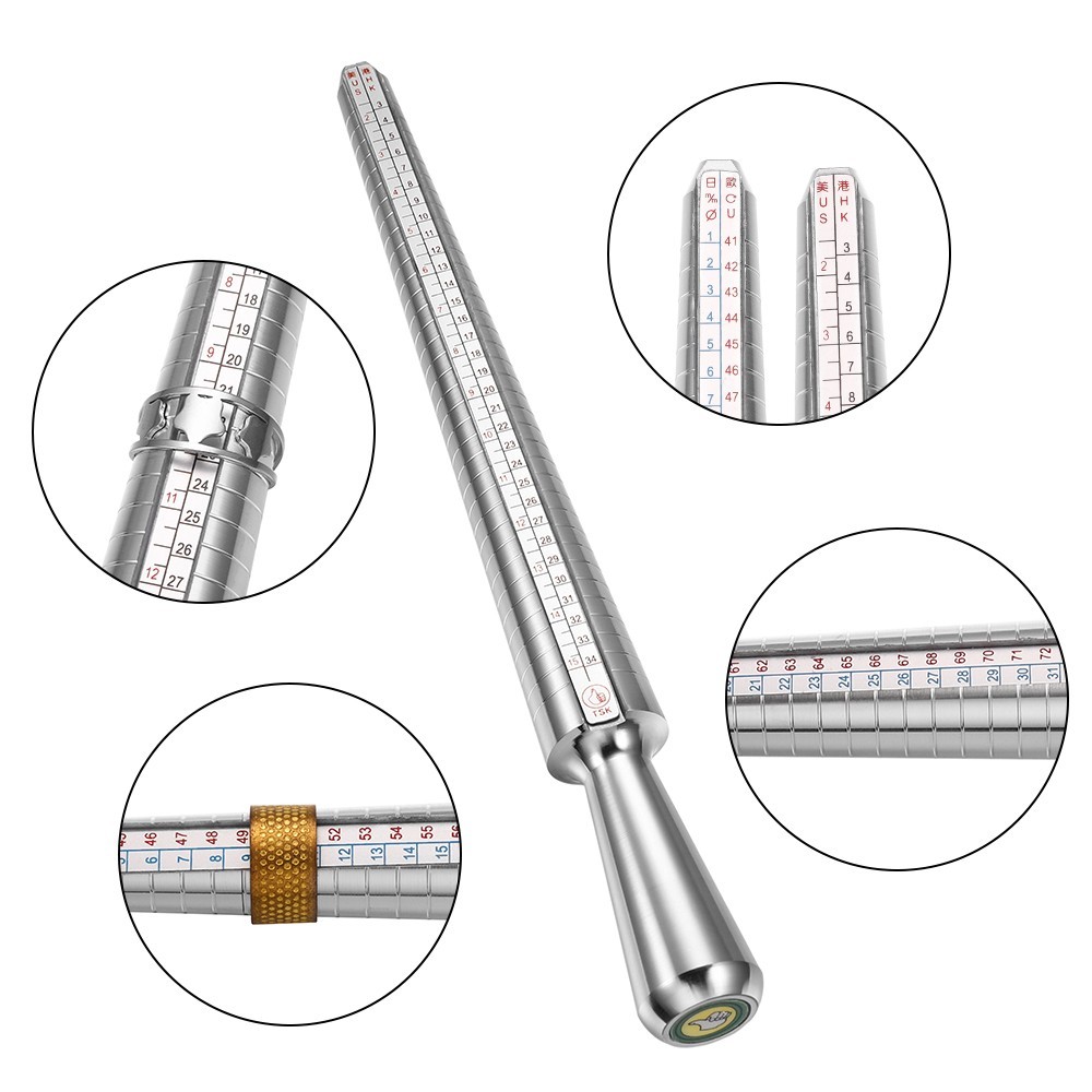 Metal Ring Size Gauges Set Measuring Ring with Mandrel Sizer Finger Sizing HO
