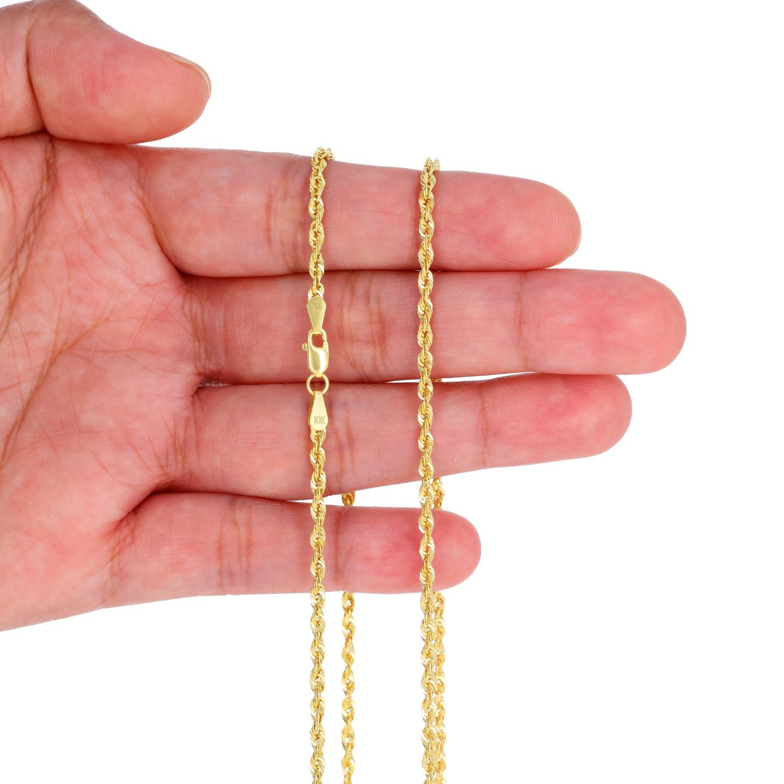 10K Yellow Gold 1mm-4mm Laser Diamond Cut Rope Chain Necklace Men Women 16″- 30″