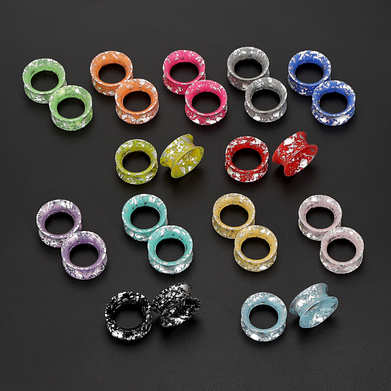 Thin Earskin-Silver Dots Silicone Ear Gauges Flesh Tunnels-Expander Plugs – TWO