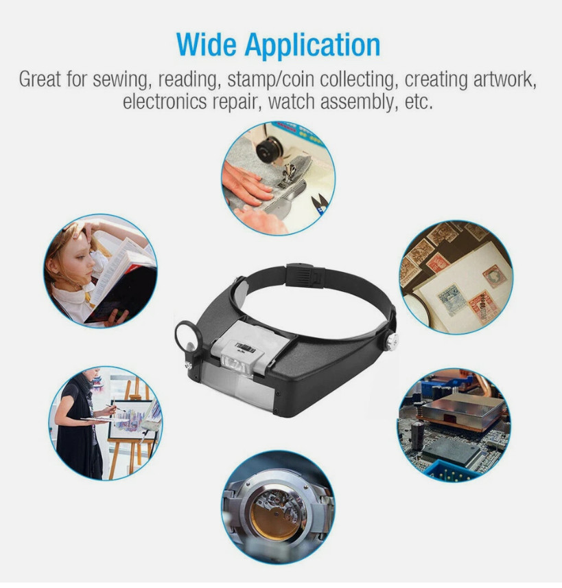Jewelers Head Headband Magnifier LED Illuminated Visor Magnifying Glasses Loupe