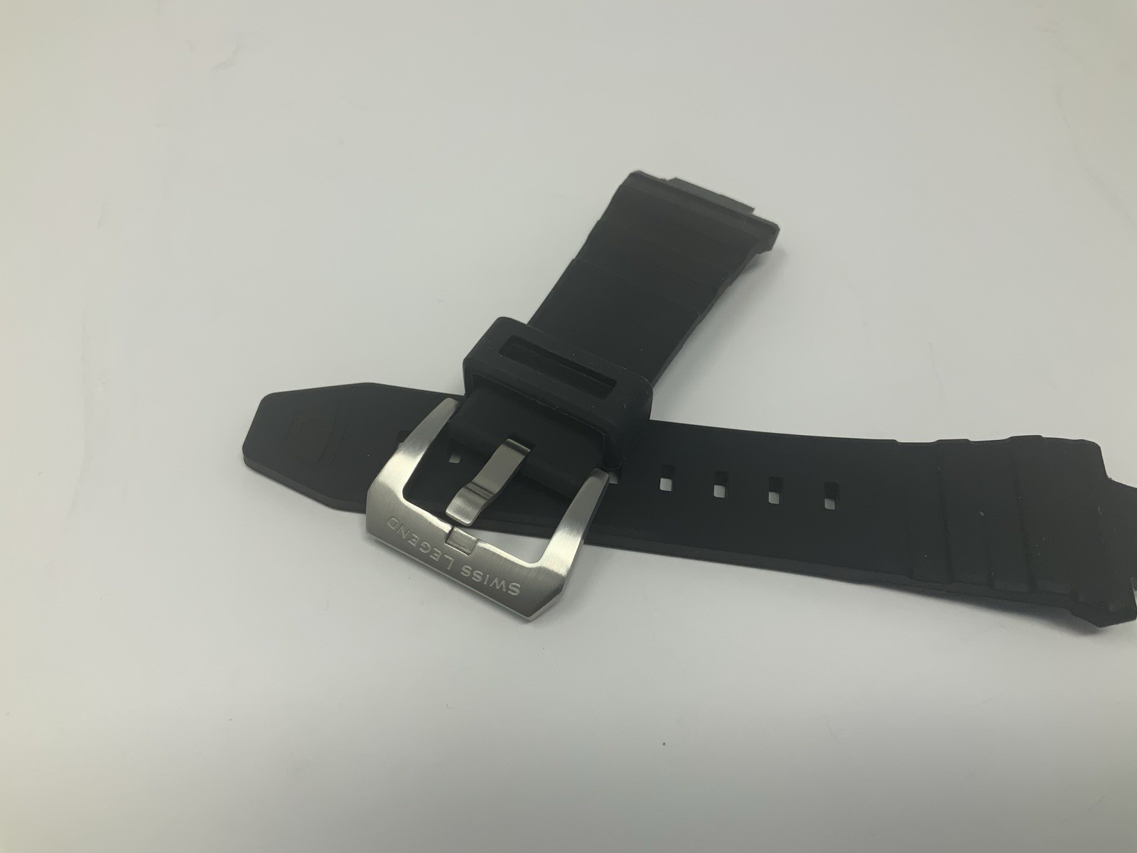 NOS Swiss legend Expedition Black Rubber Band Strap With Brushed Steel Buckle