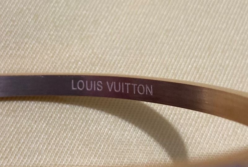 Louis Vuitton Nanogram Engraved Gold Brass Bangle Bracelet Signed