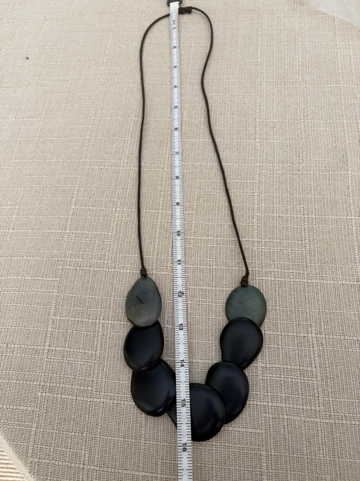 Tagua Nut Statement Necklace Dark Blue /Teal Vegetable Ivory Adjustable Cord