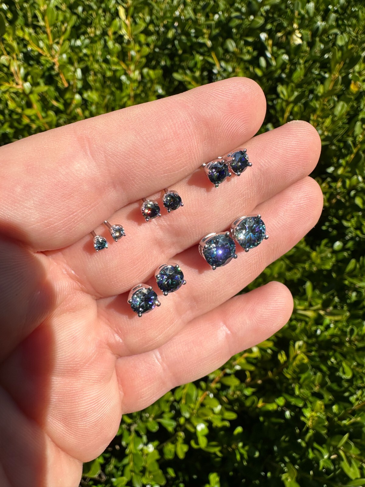 Real Dark Navy Blue Moissanite Screwback Stud Earrings 925 Silver 3-8mm Iced