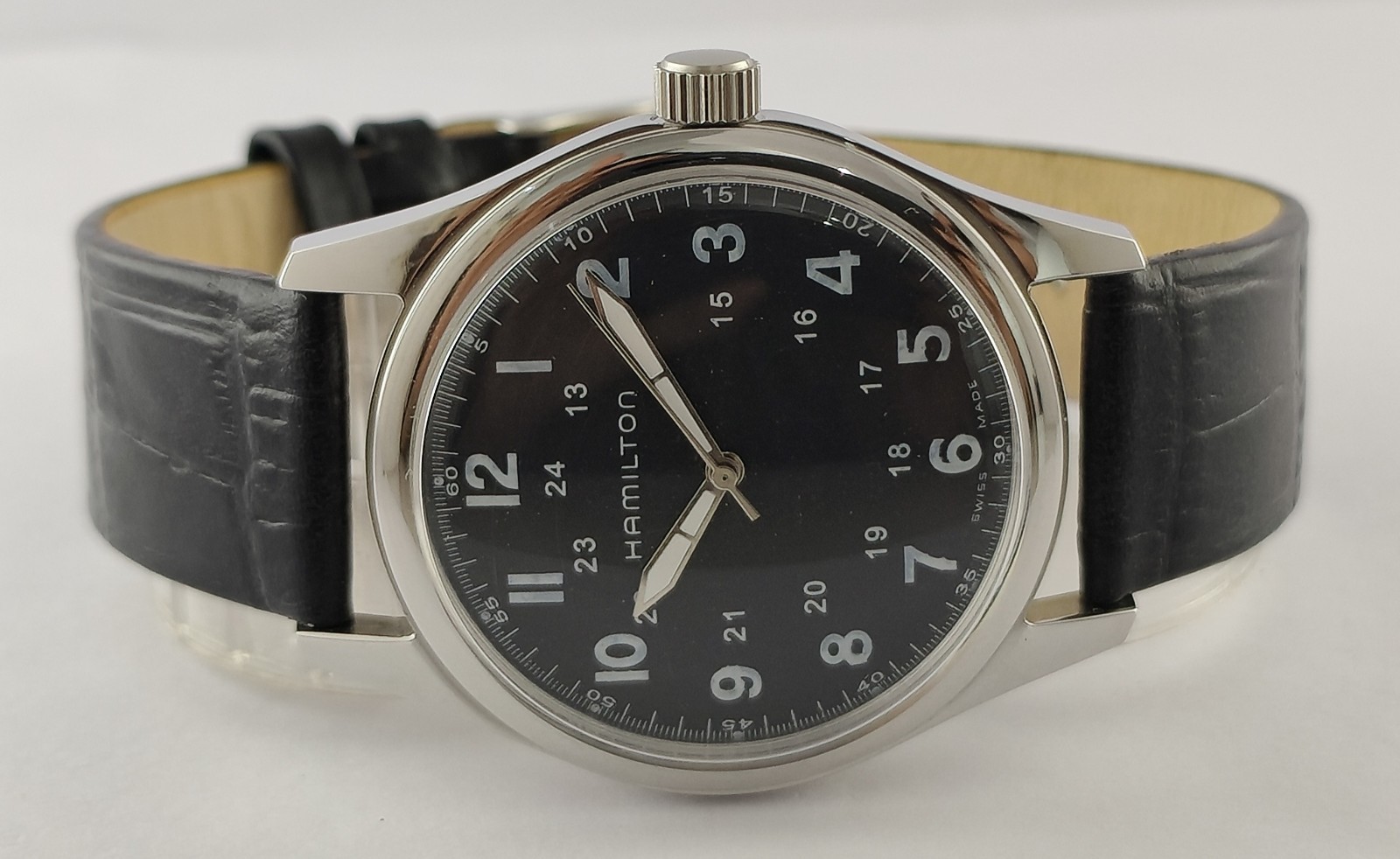 Vintage Refurbished Hamilton Hand-Winding Black Dial 17 J Men Watch Leather Band