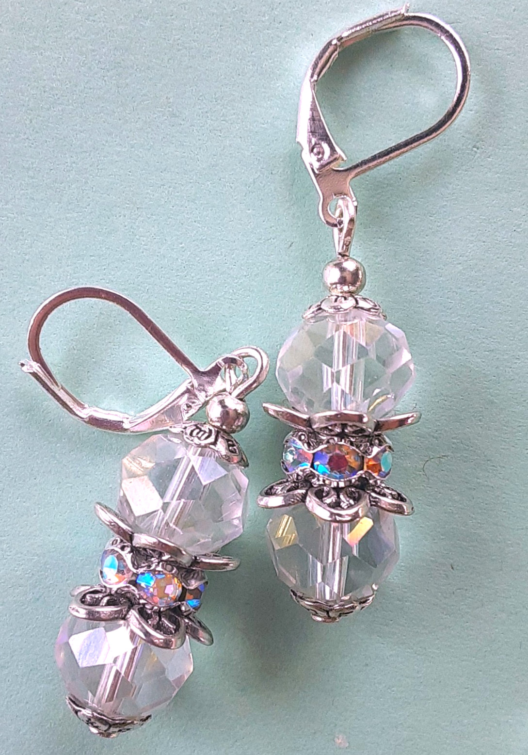 CLEAR Faceted CRYSTALS AB CRYSTAL RING earring SP LEVERBACK artisan #N25
