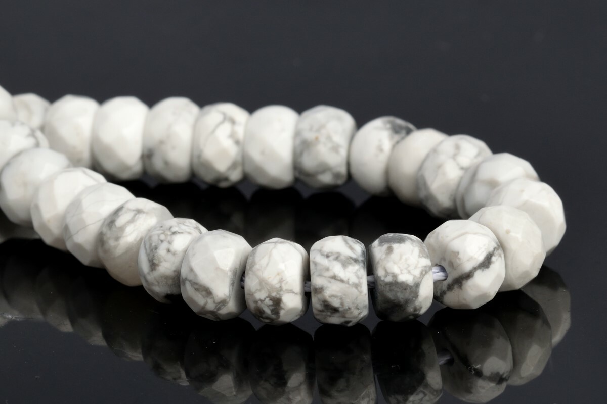 8x5MM White Natural Howlite Grade AAA Faceted Rondelle Gemstone Loose Beads 7.5″