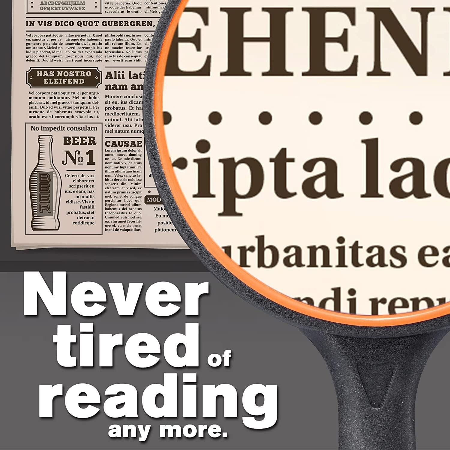 10X Handheld Magnifying Glass Large Reading Magnifier for Seniors & Kids Orange