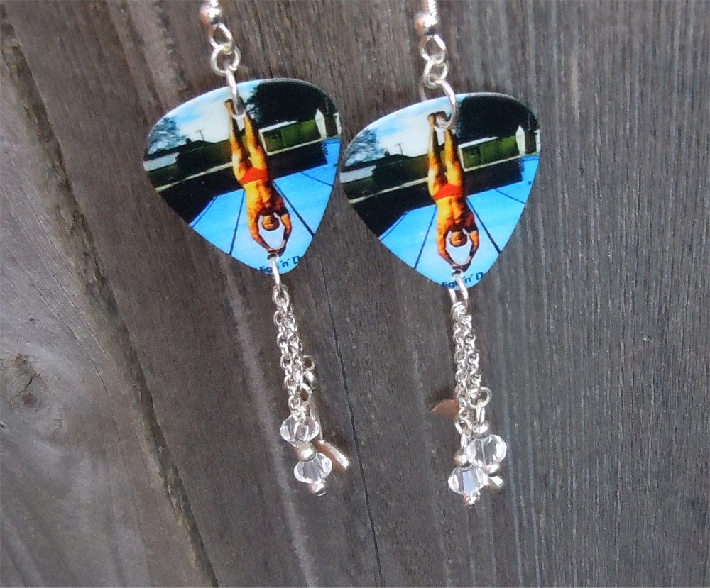 Def Leppard High n’ Dry Guitar Pick Earrings with Swarovski Crystal Dangles