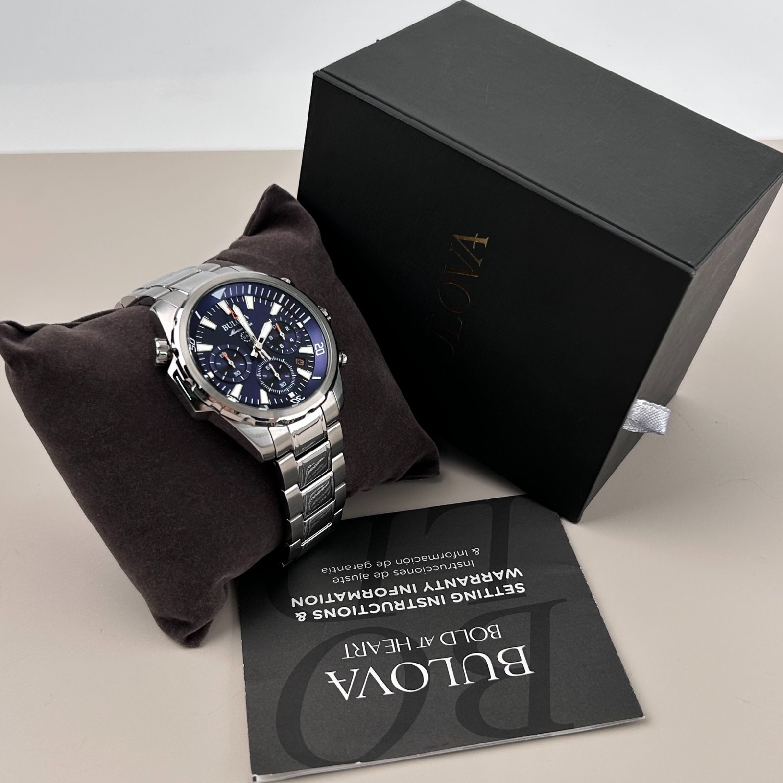 New Bulova Marine Star 96B256 Chronograph Blue Dial Quartz Watch 43MM