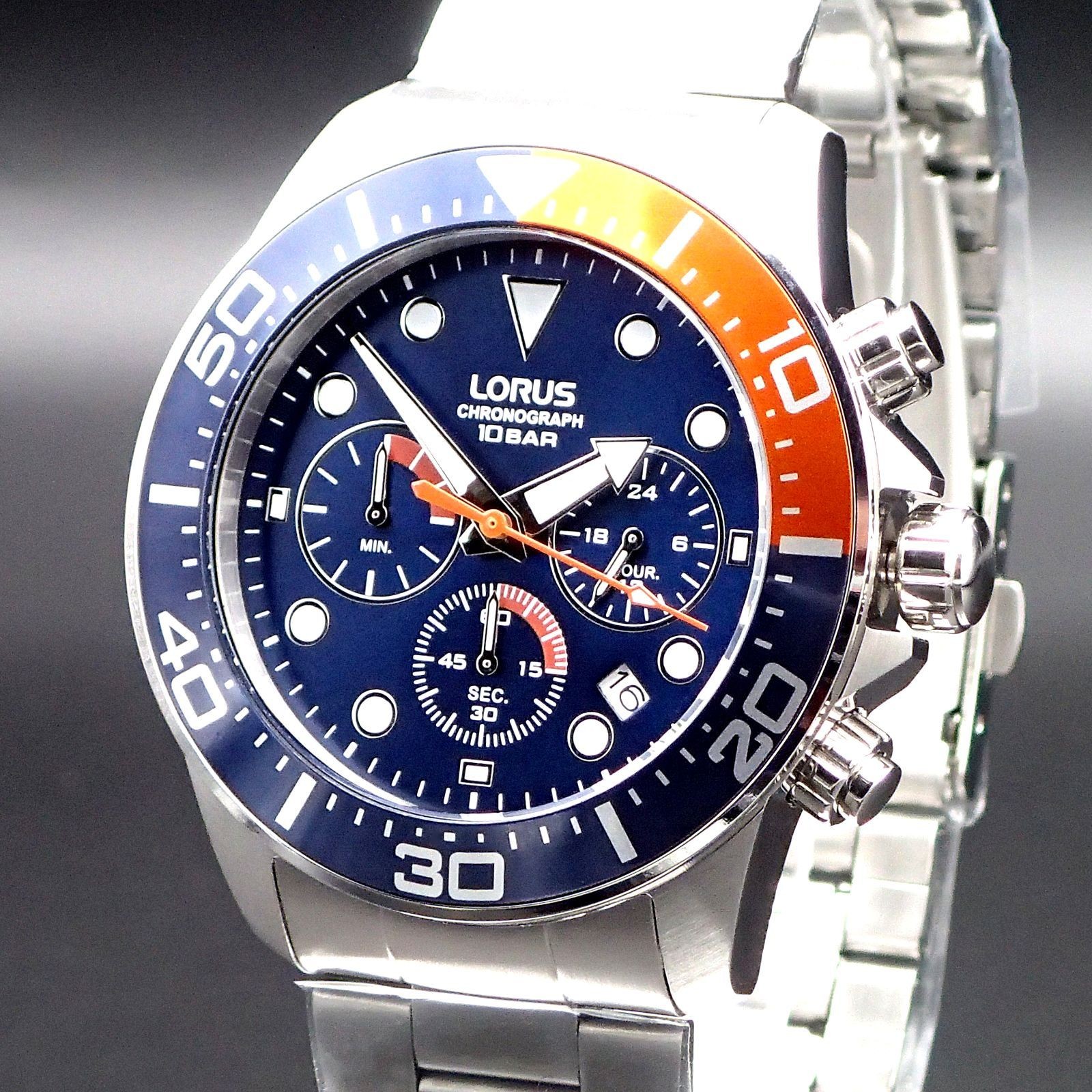 SEIKO LORUS Chronograph Quartz Pepsi Dial Dark Blue Sunray Sports Watch Seiko LO