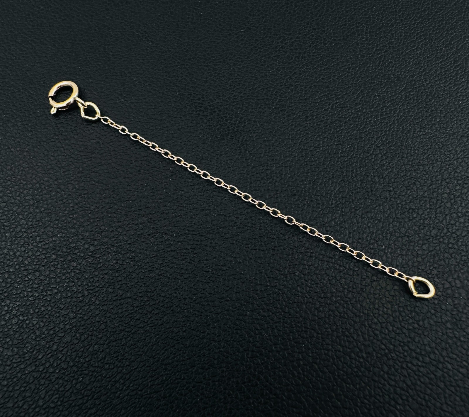 14K Solid Yellow Gold Cable Link Safety Chain Extension Extender, 1mm, 2.25″