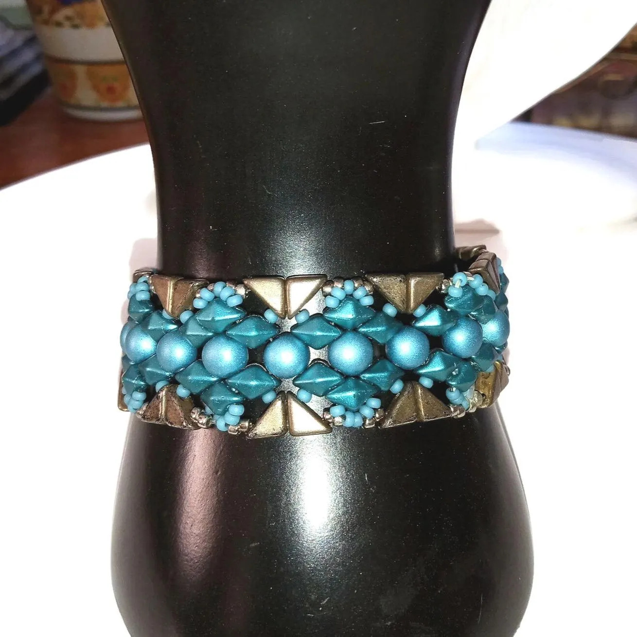 Blue and Dark Gray Beaded Bracelet