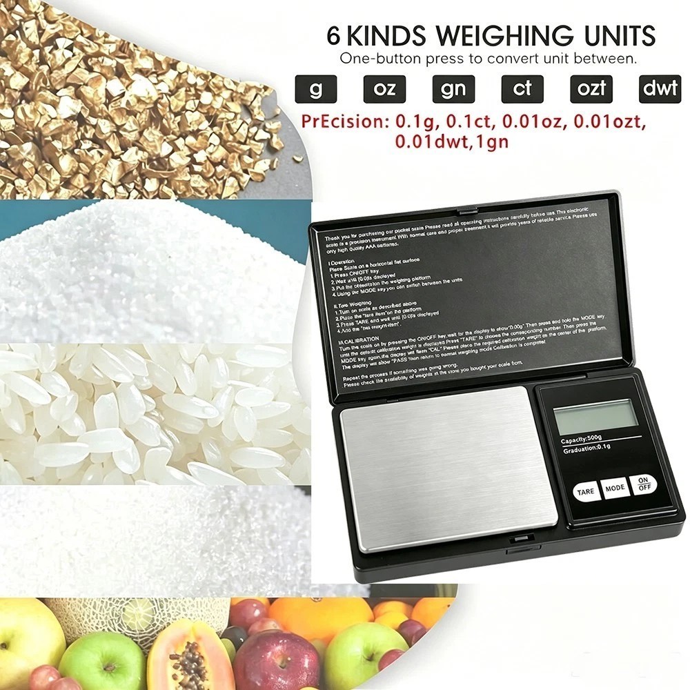 Digital Scale 500g x 0.1g Jewelry Gold Silver Coin Gram Pocket Size Grain-Black