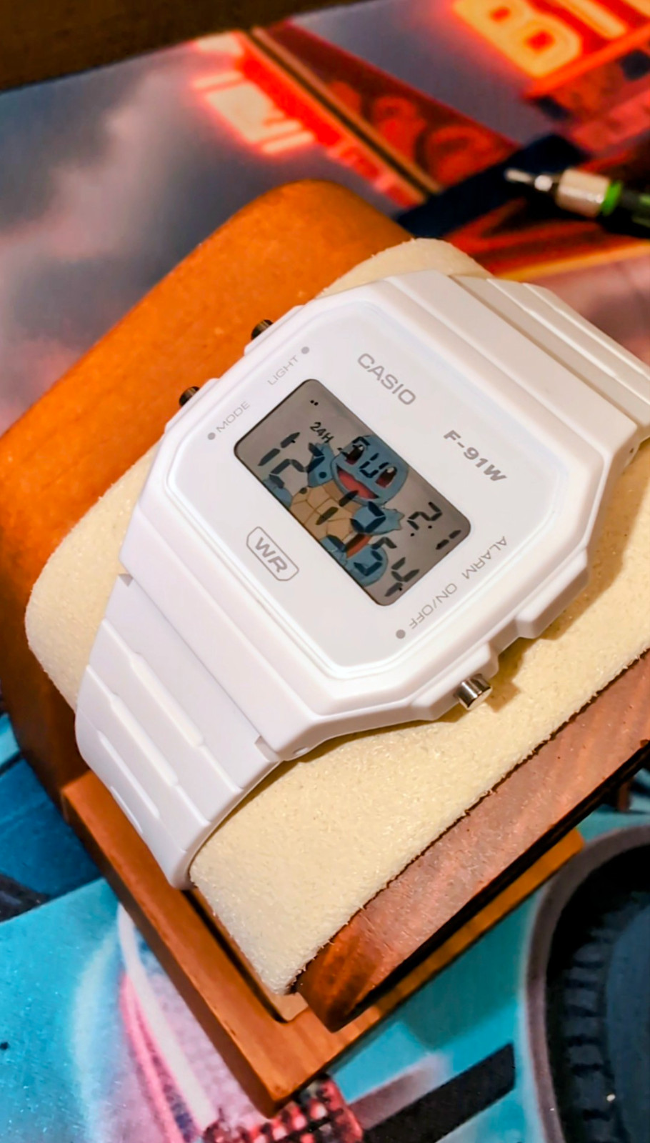 White Casio F-91W Custom Squirtle Pokemon Watch