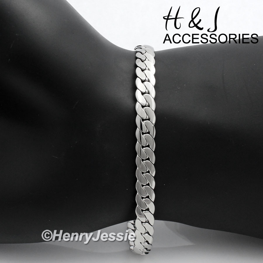 7.5″-11″MEN Stainless Steel 8mm Silver Miami Cuban Curb Link Chain Bracelet*B155