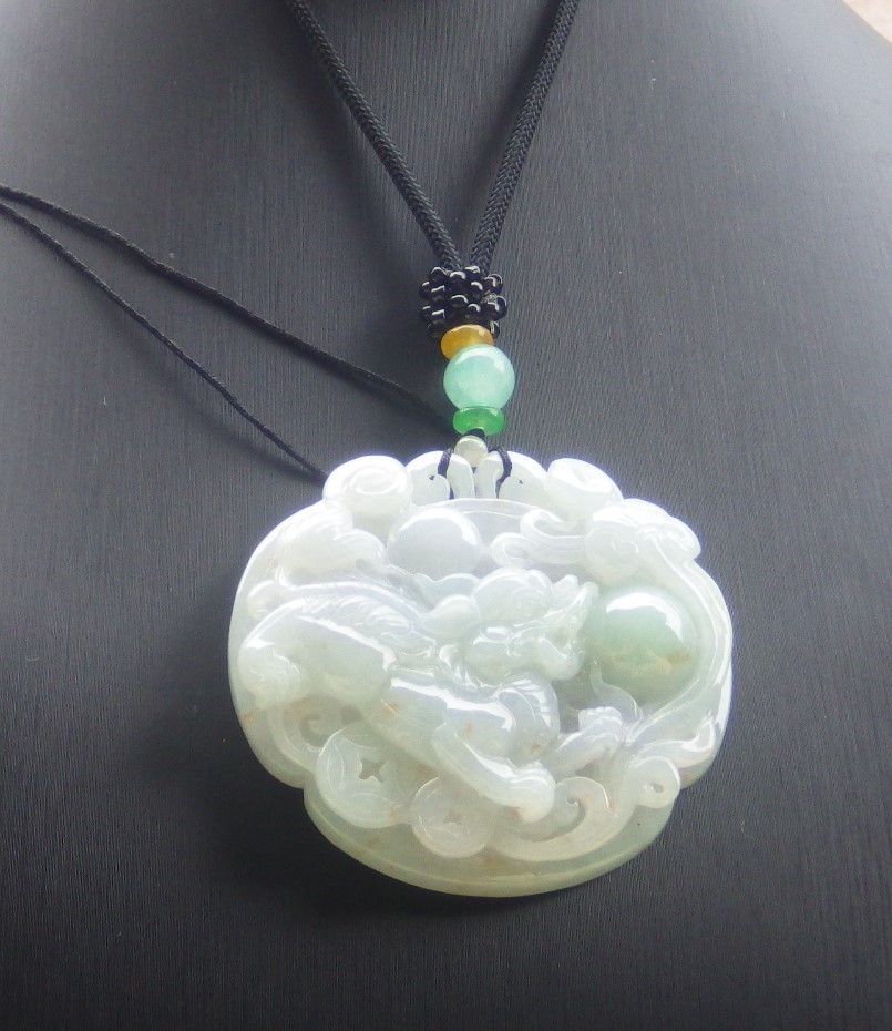 Video Certified Green Natural A Jade jadeite Pendant Dragon Pi Xiu 133360 VS