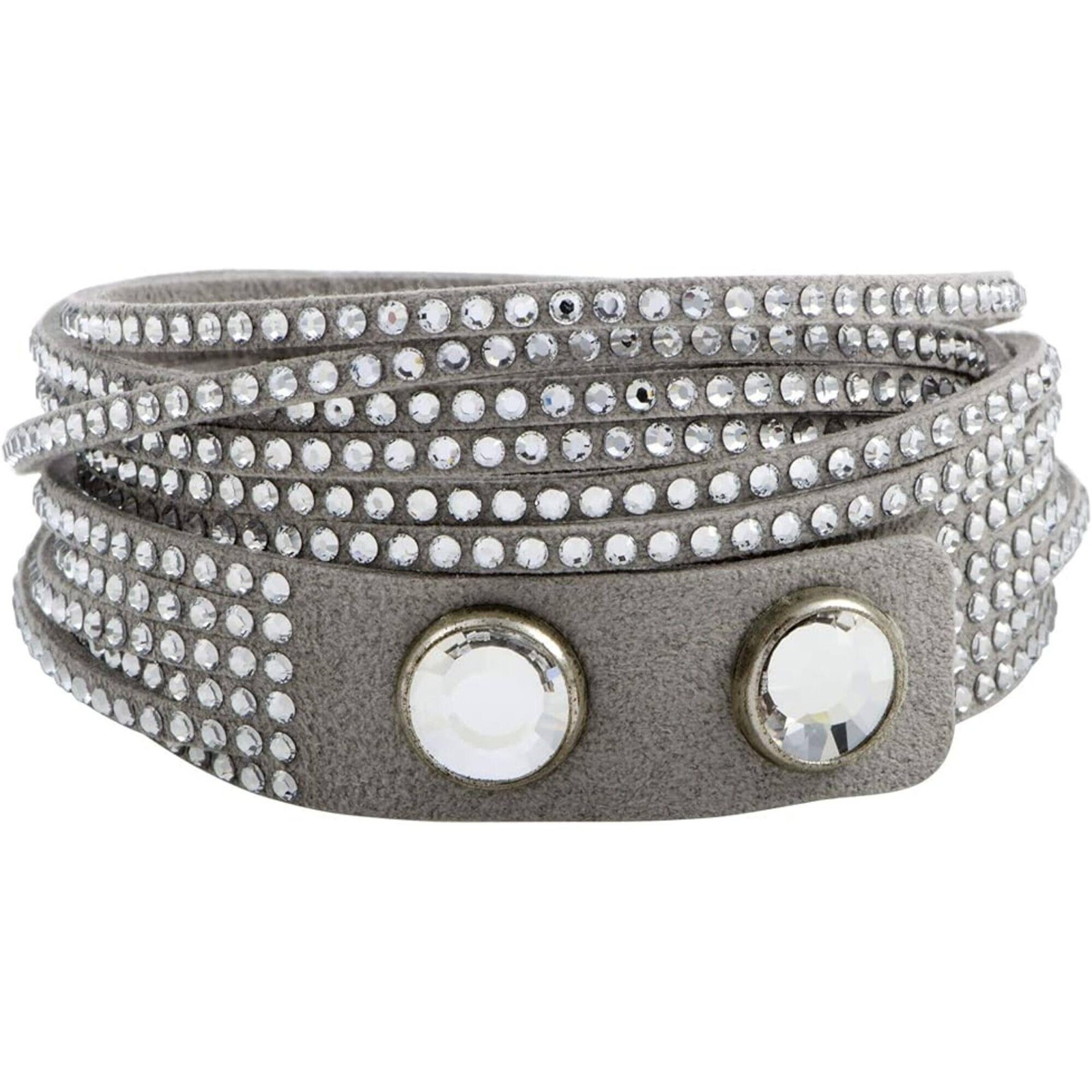 Swarovski Women’s Bracelet Slake Grey Suede With Clear Crystals Wrap 5181989