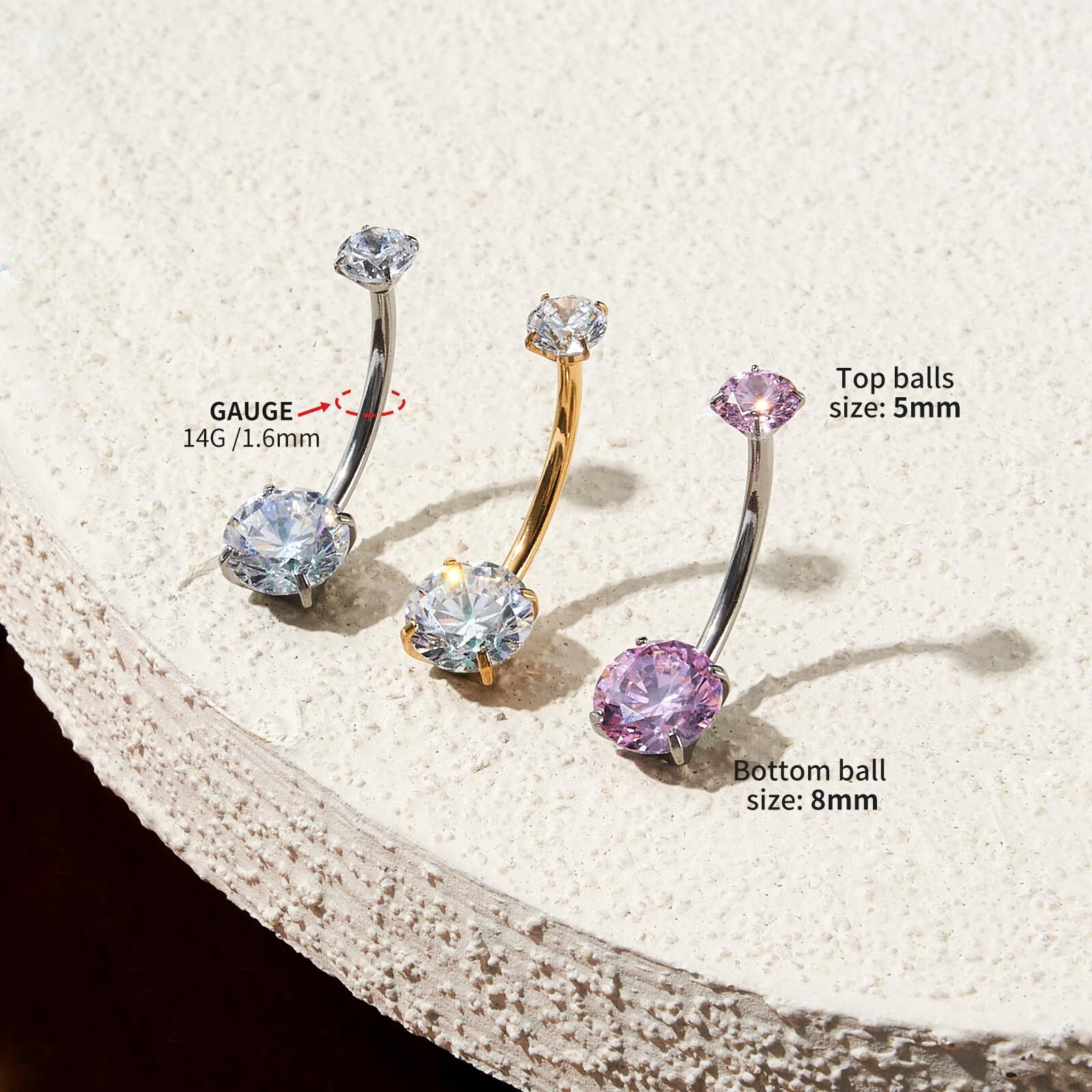 1-3Pcs CZ Belly Button Ring Surgical Steel Navel Rings Body Piercing Jewelry 14G