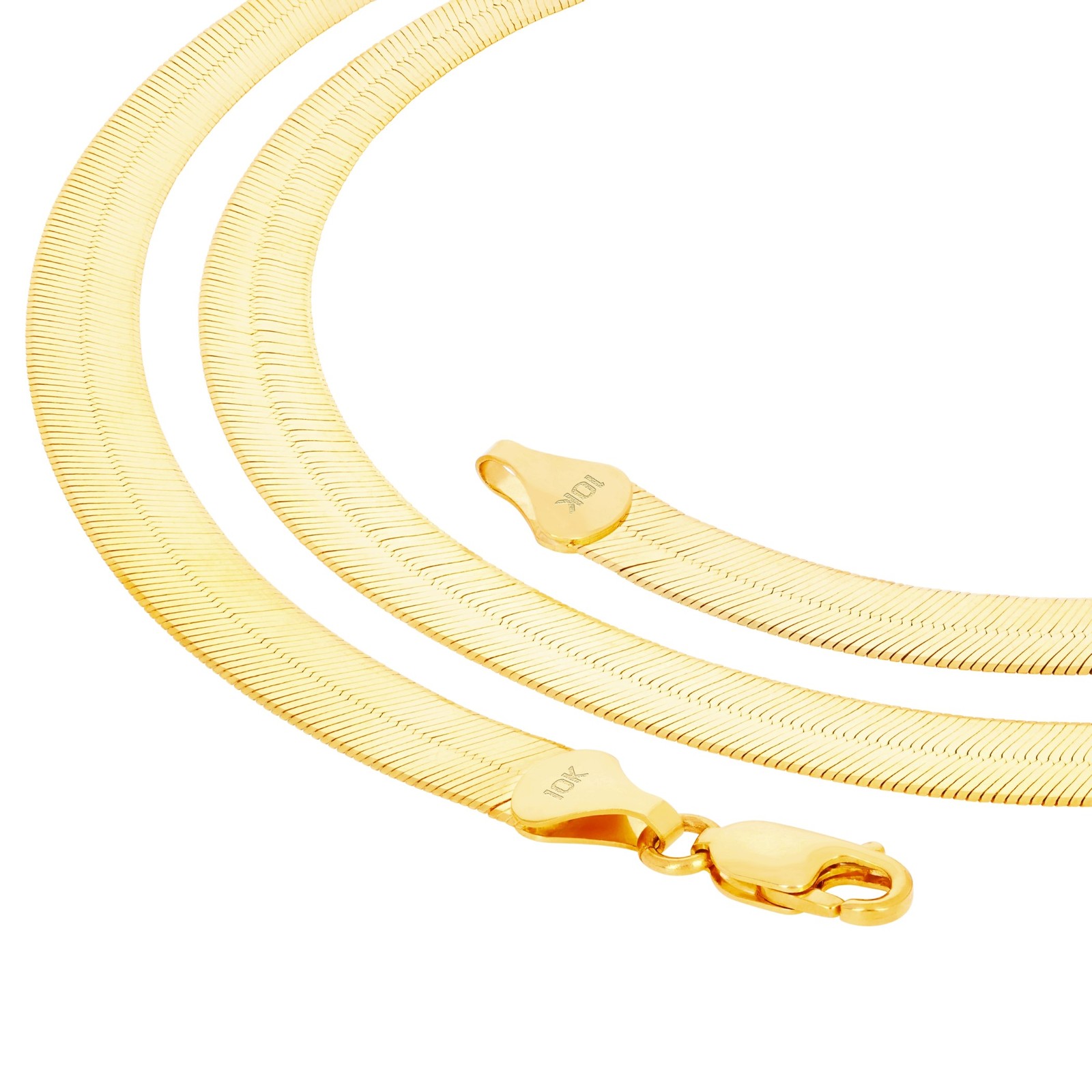 10K Yellow Gold Solid 3mm-9mm Flat Herringbone Chain Necklace Women Men 16″- 24″