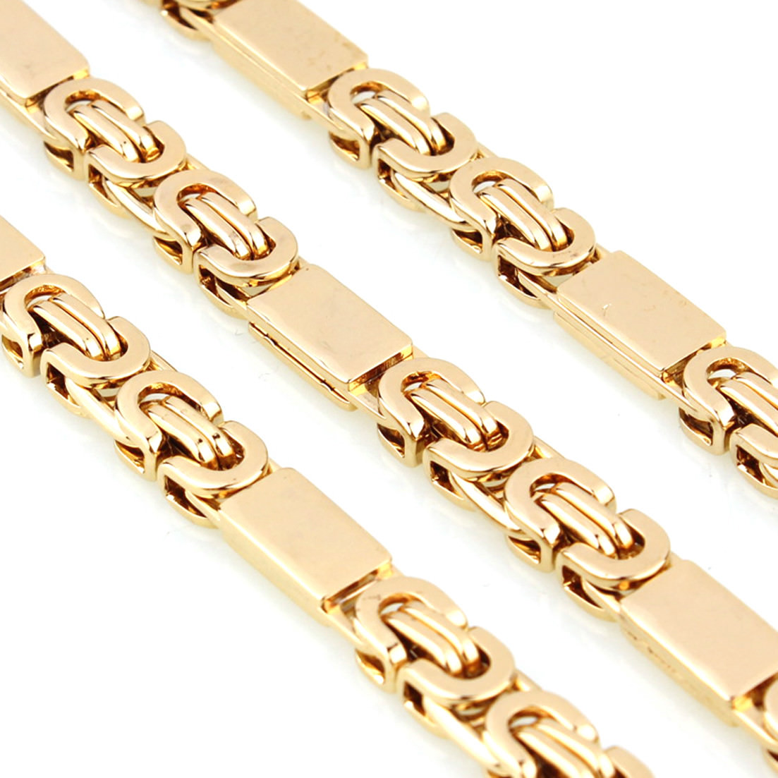 Mens Chain Stainless Steel 18K Gold Tone Byzantine Link Necklace Bracelet Set