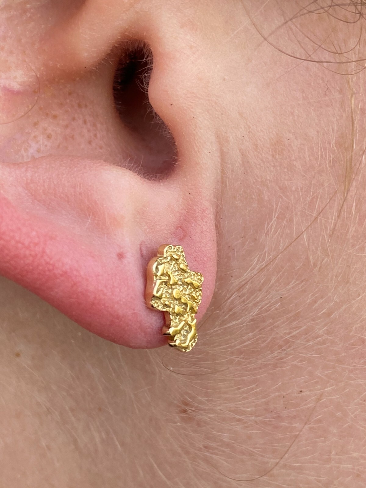 Real Solid 925 Sterling Silver 14k Finish Men Ladies Gold Nugget Earrings Studs