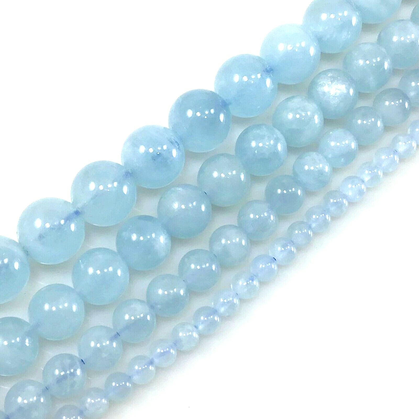 High Quality Natural Aquamarine Round Loose Beads 15″ strand 4mm 6mm 8mm 10 12mm