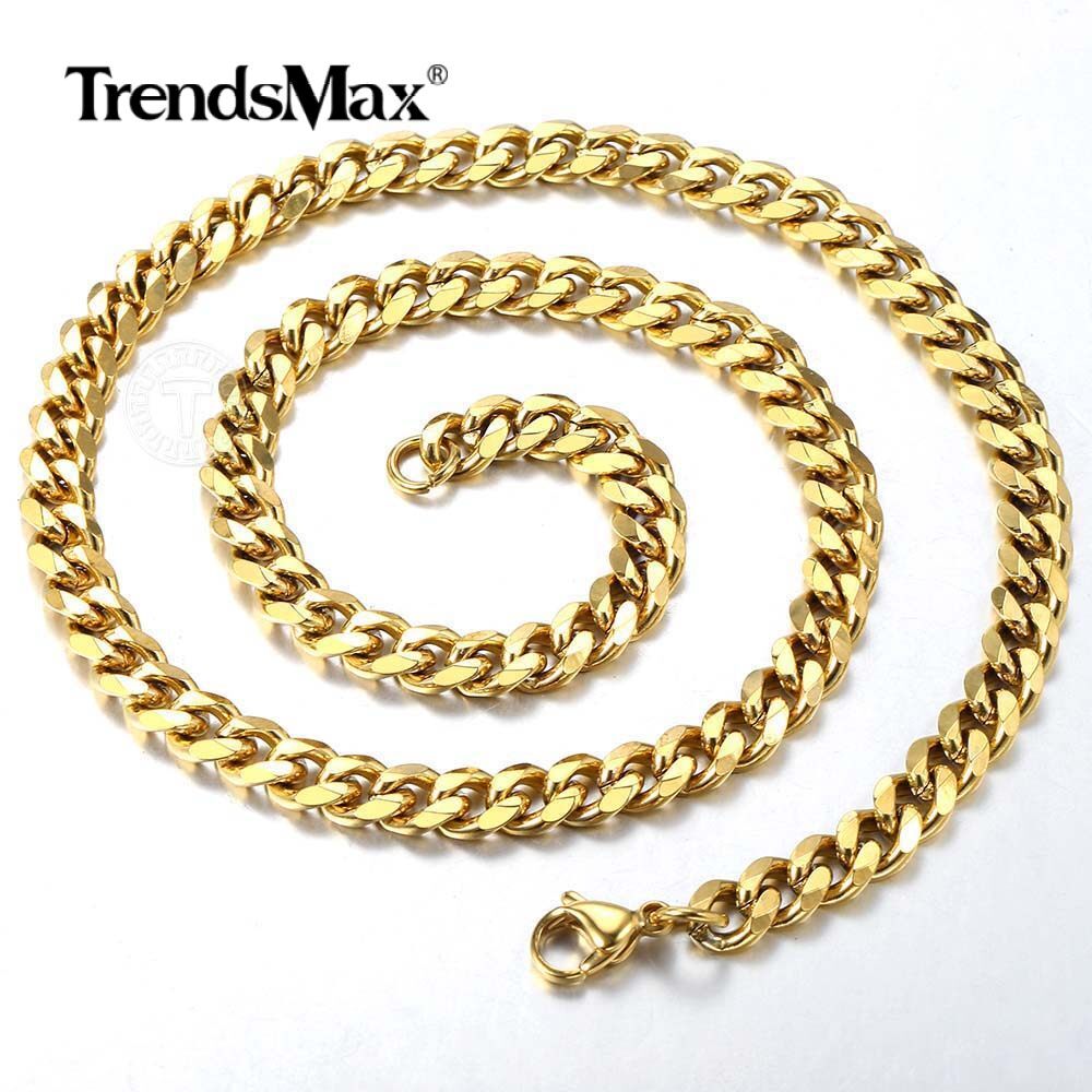 5/7MM 16-36″ Silver/Gold Plated Curb Cuban Link Chain Necklace Stainless Steel