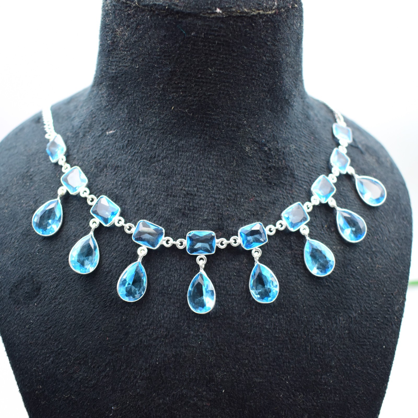 Swiss Blue Topaz Gemstone 925 Sterling Silver Jewelry Necklace Size-17-18″