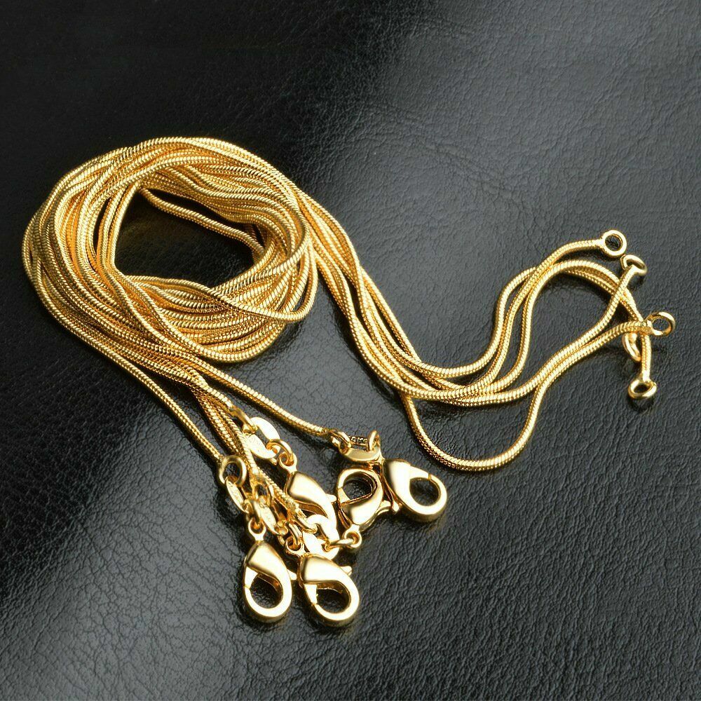 18K Gold Filled 1.2mm Thin Snake Chain Necklace 16/18/20/22/24/26/28/30″-38 inch