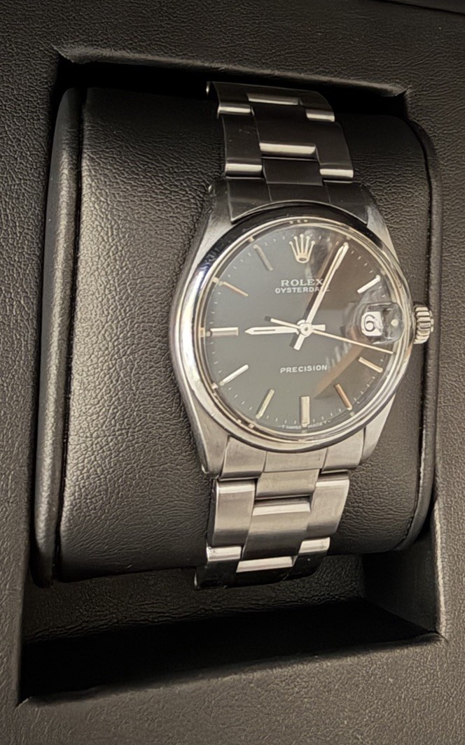 Rolex Oysterdate Precision Black Dial Date Manual Wristwatch Steel