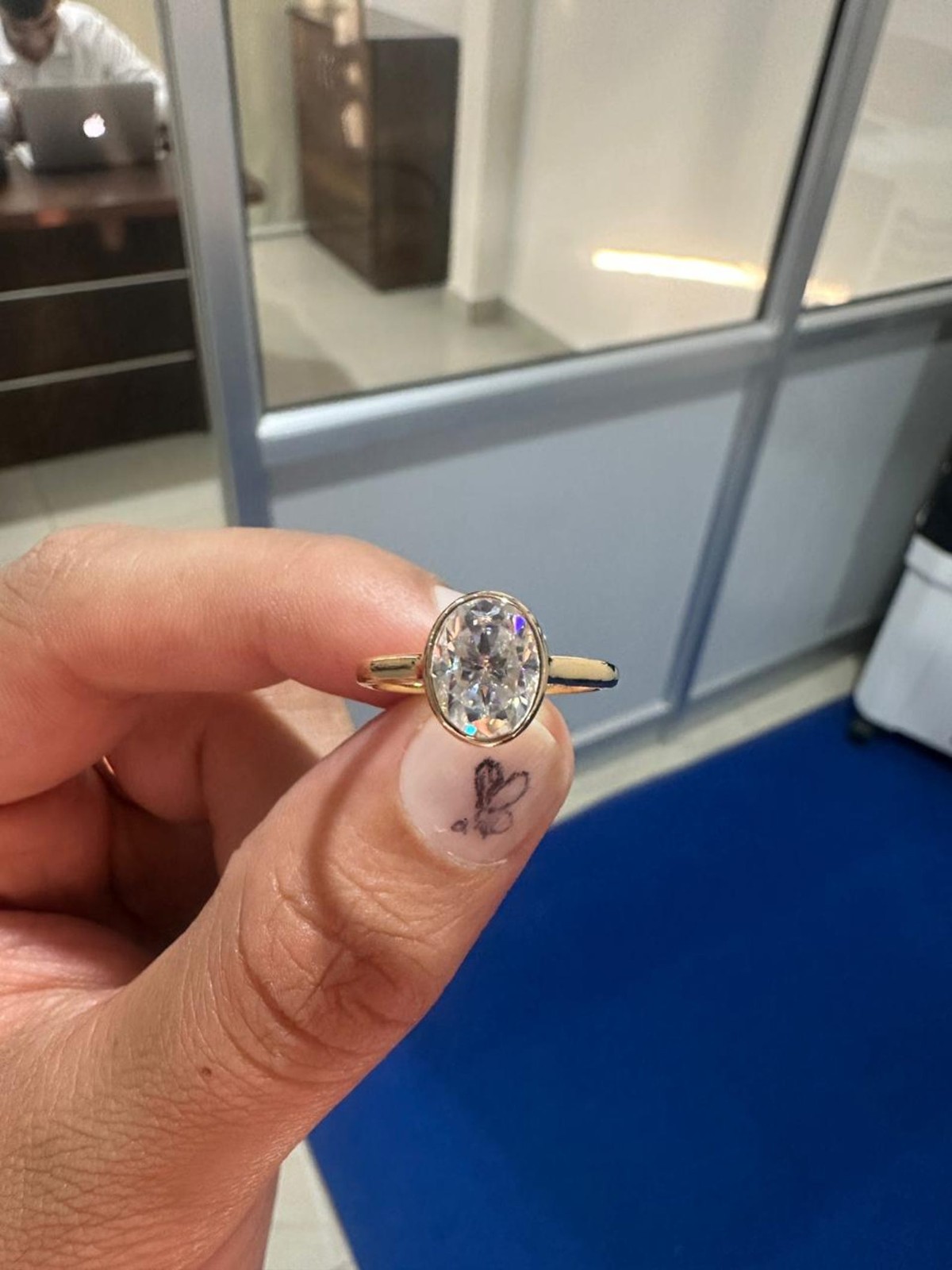 3 CT Oval Moissanite Engagement Ring 14K Yellow Gold Bezel Set