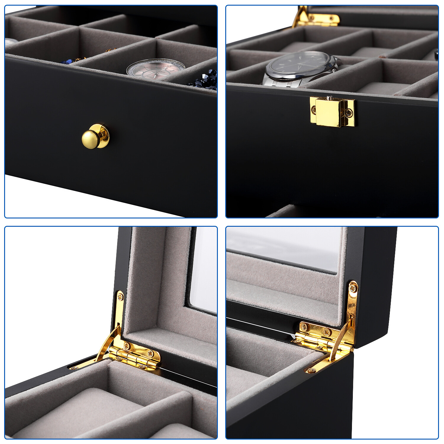 Mens Double Layer Watch Box 20 Grids Leather Display Case Jewelry Storage Holder