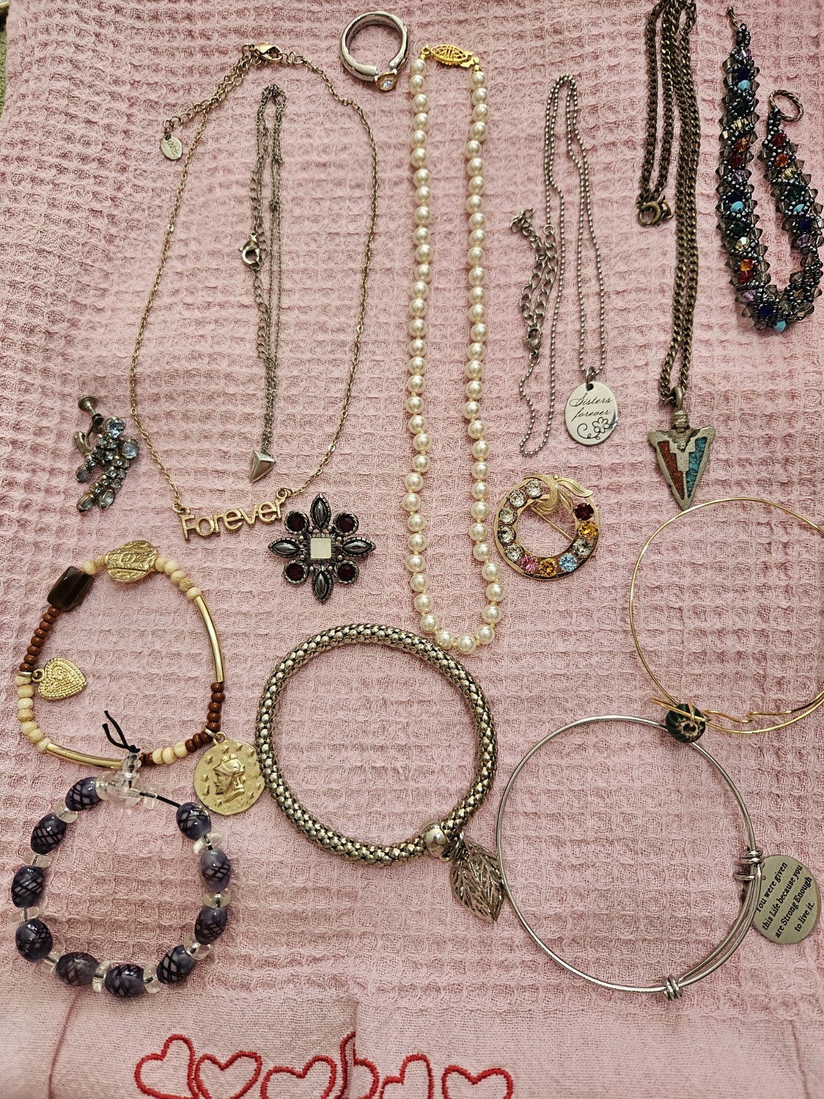 Mixed Jewelry Faux Gold And Silver Necklaces And Bracelets Beautiful Brooches