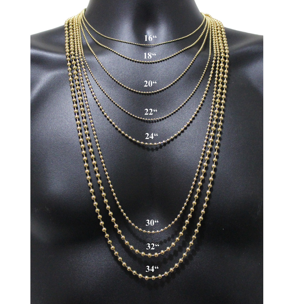 StainlessSteel Ball Chain 16″-34″ DogTag Bead Gold Plated Necklace 1.5/2/3/4.5mm