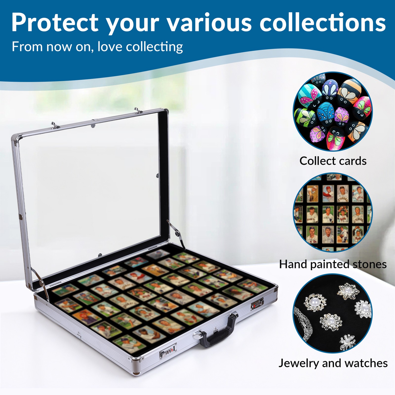 XL Lockable Aluminum Card Display Box Acrylic Trade Showing Case for TCG Jewelry