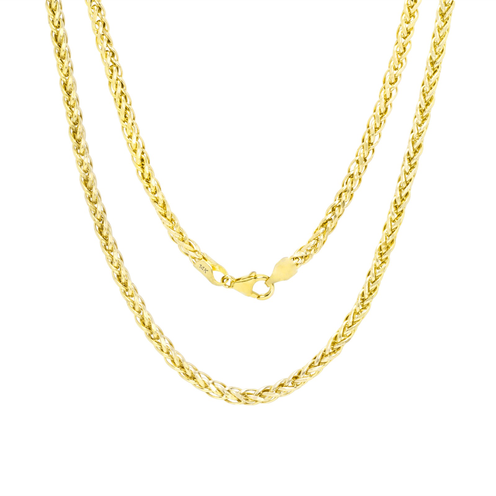 14K Yellow Gold 3mm Palm Wheat Foxtail Franco Spiga Chain Womens Necklace 16″