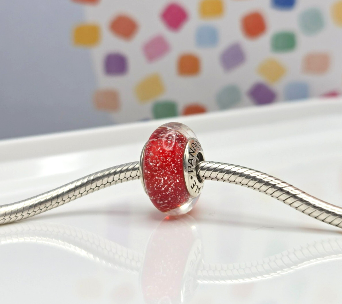 Authentic Pandora Disney Snow White’s Signature Red silver Color Murano Charm