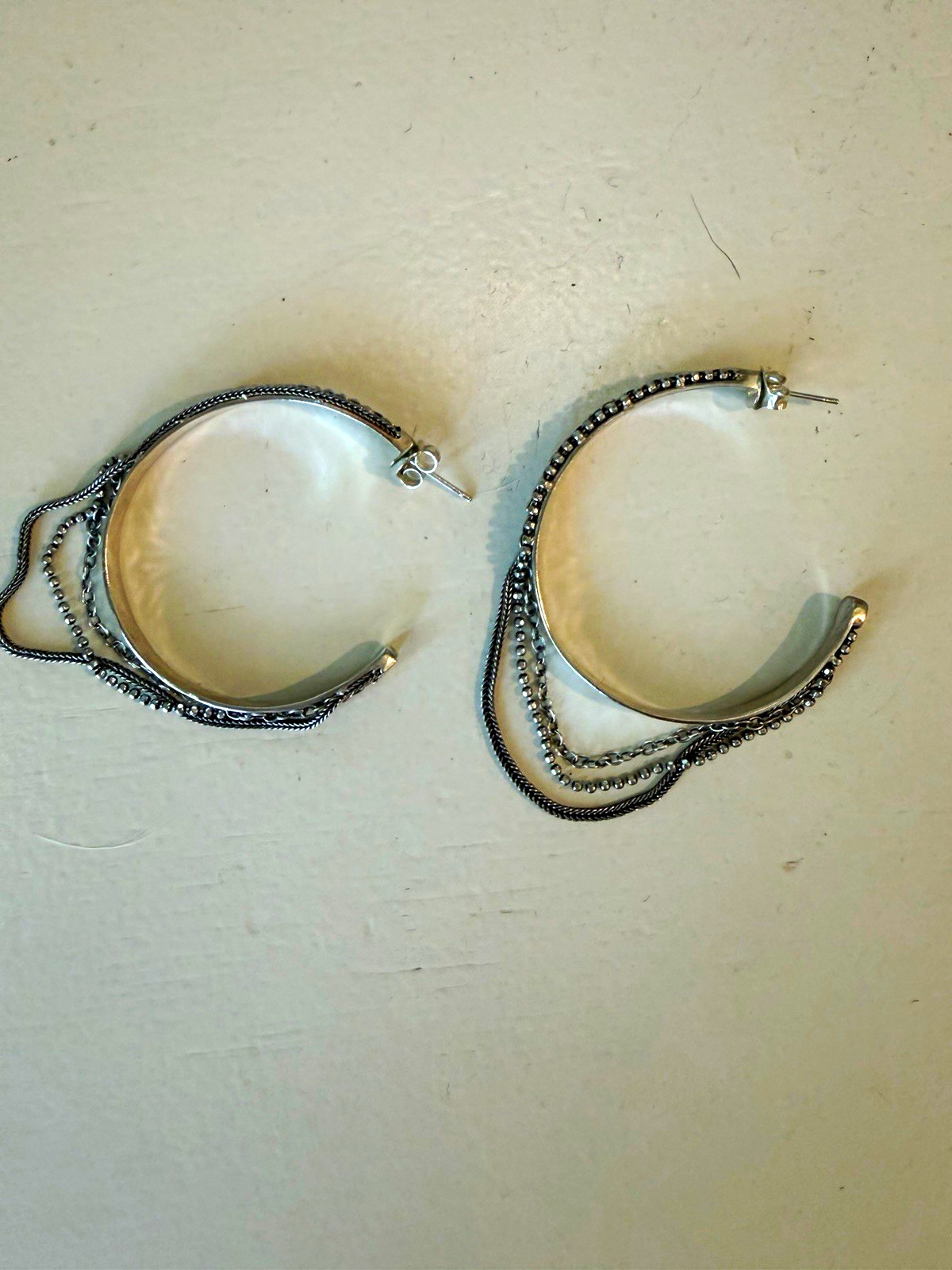 Silpada Silver Tone Round Hoop Earring With Chain Dangle