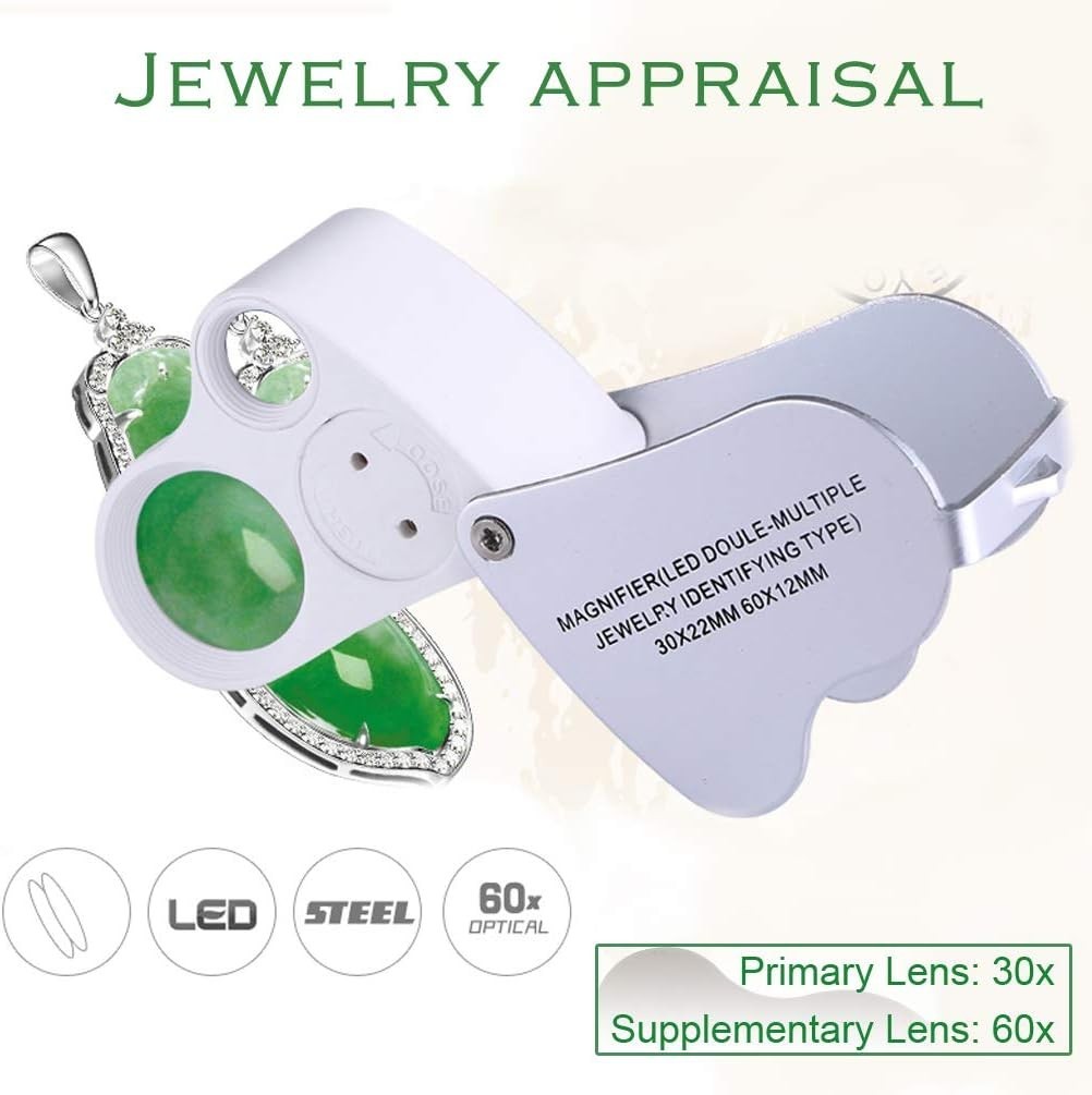 30X 60X 2 Lens Illuminated Jewelers Eye Loupe Foldable Magnifier Bright LED