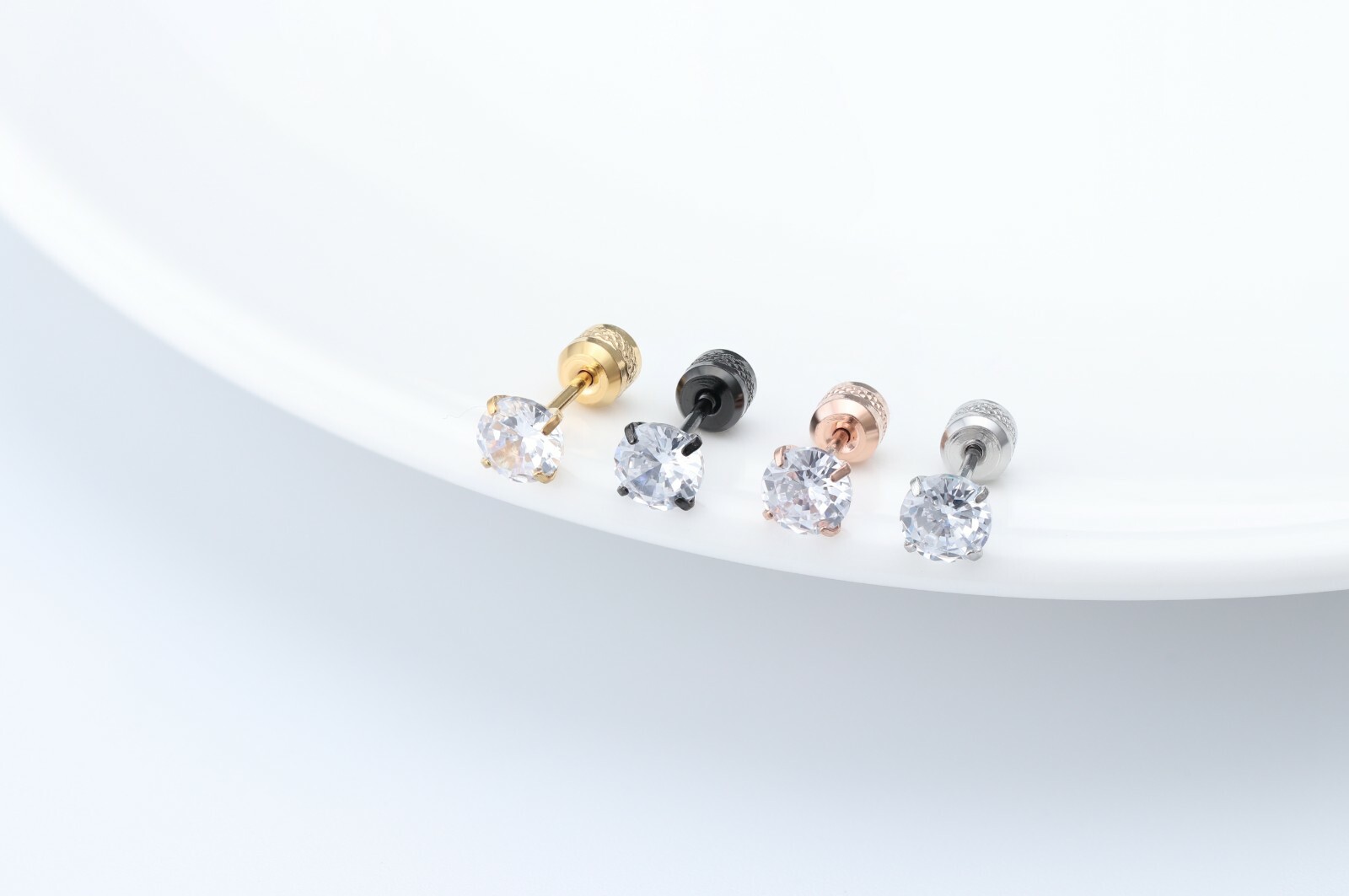 2Pair Silver Stainless Steel Round CZ Earrings Screw Back Ear Stud for Men Women