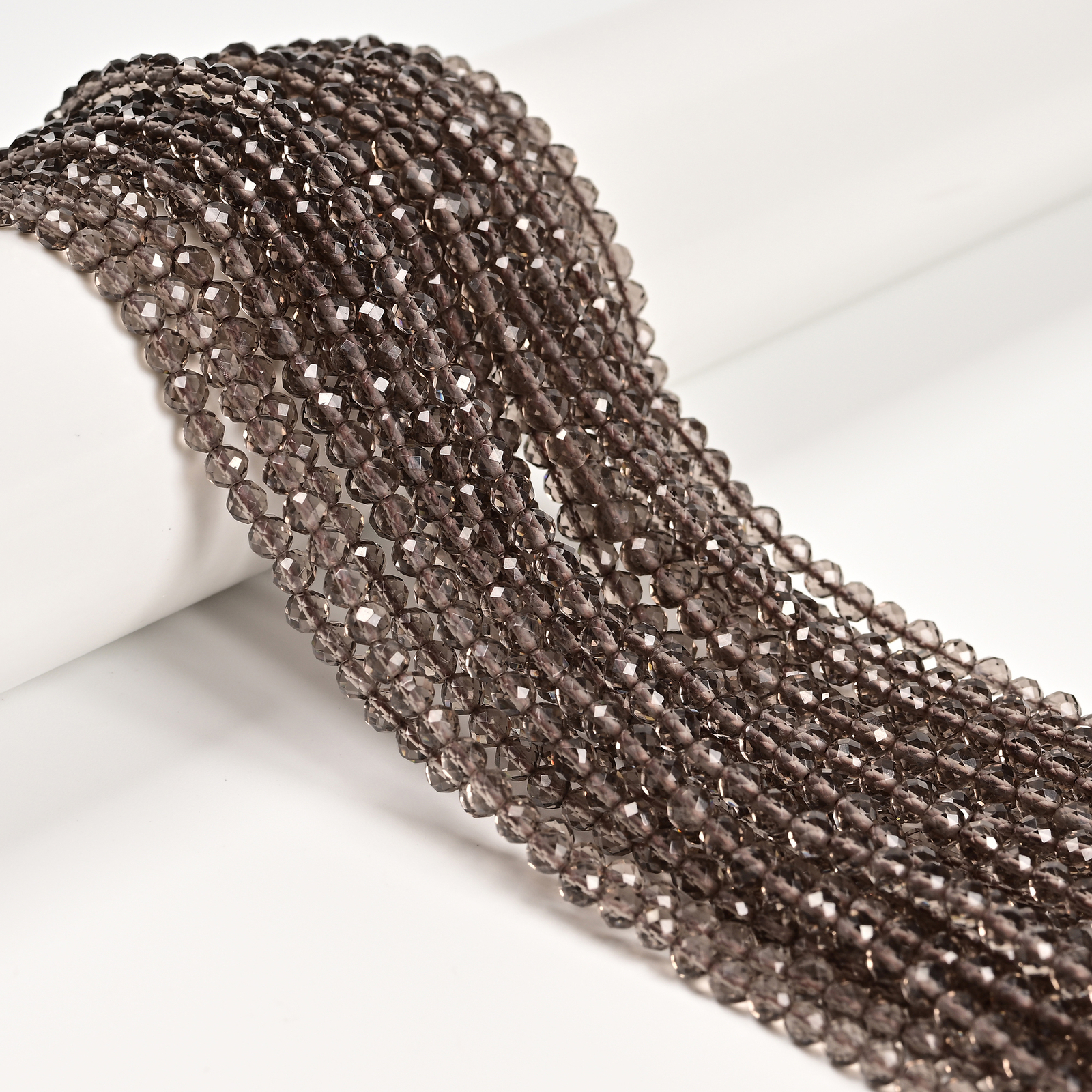 Natural Light Smoky Quartz Faceted Round Beads Size 3mm 4mm 15.5″ Strand