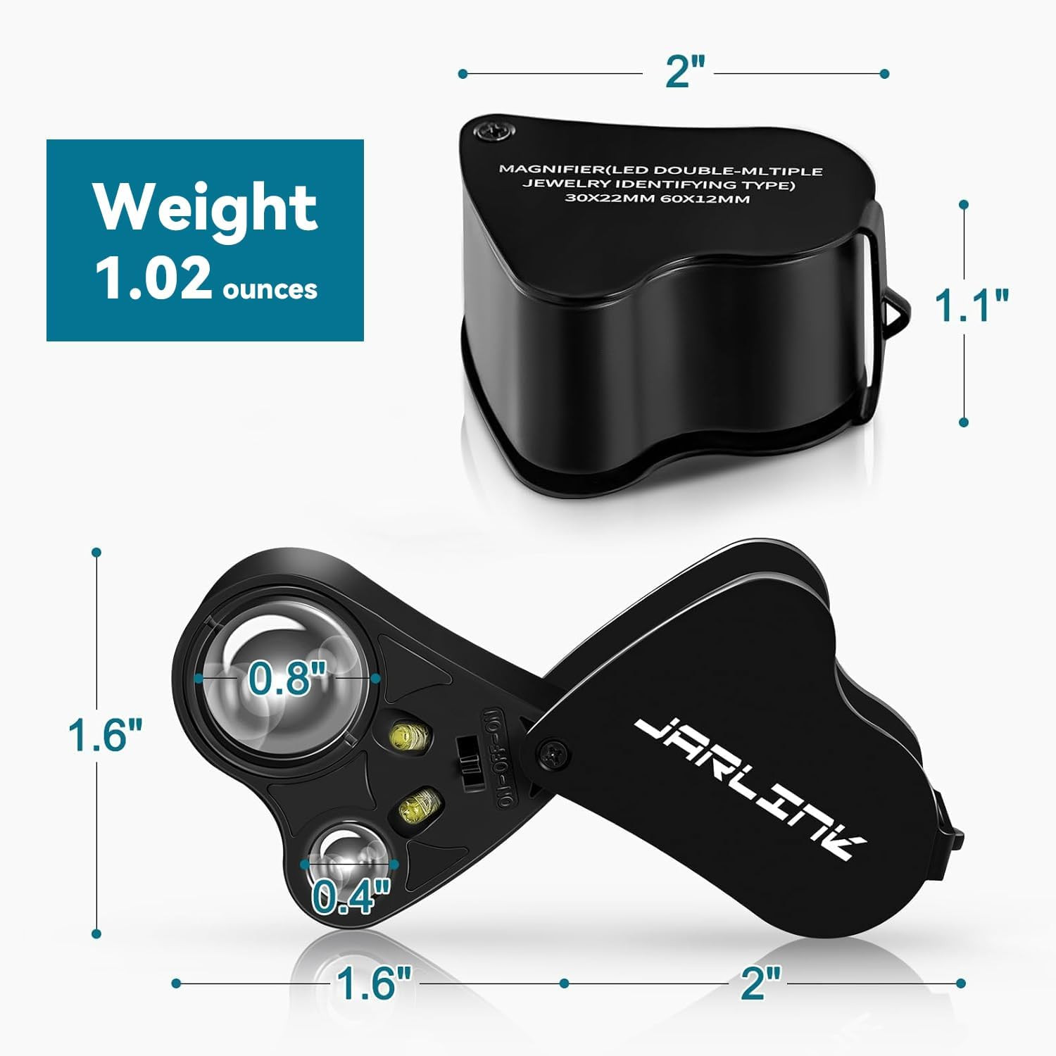 JARLINK 30X 60X Illuminated Jewelers Loupe Magnifier, Foldable Jewelry Magnifier