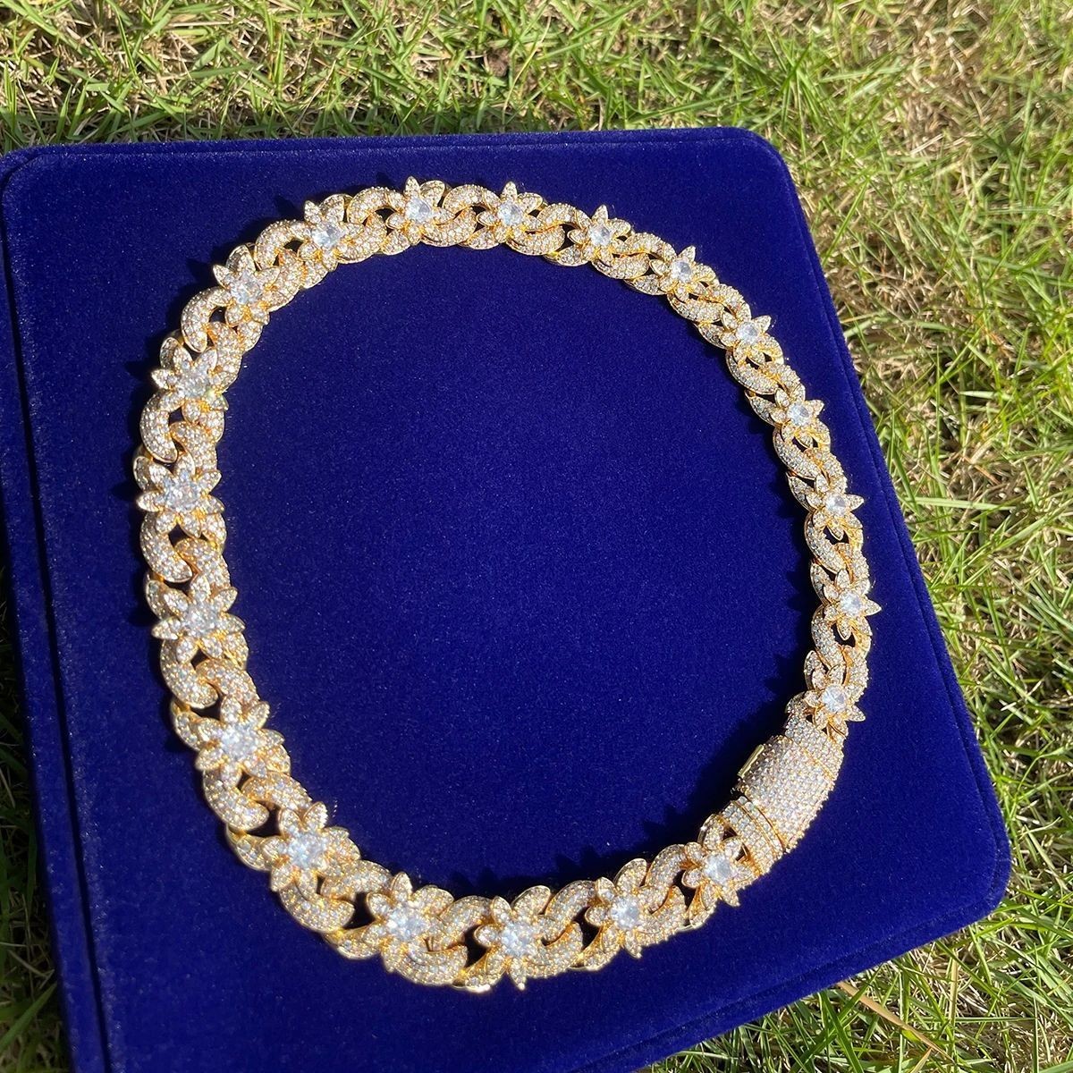 20mm Brass GP Prong- Set with zirconia Miami Cuban Chain Necklace