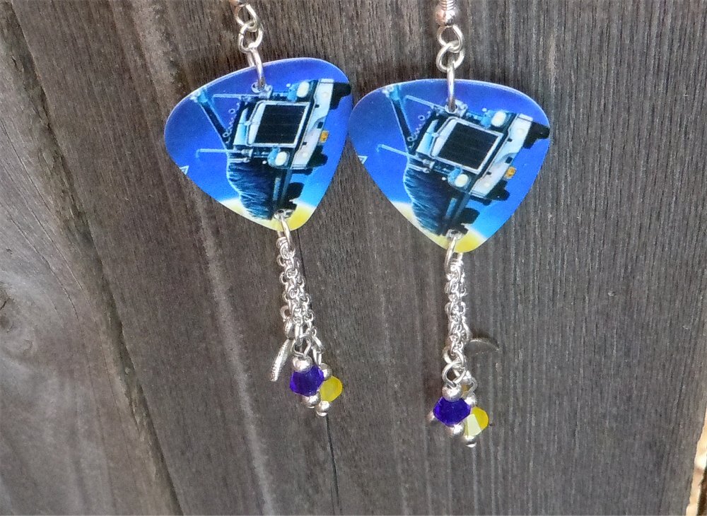 Def Leppard On Through The Night Guitar Pick Earrings with Swarovski Crystals