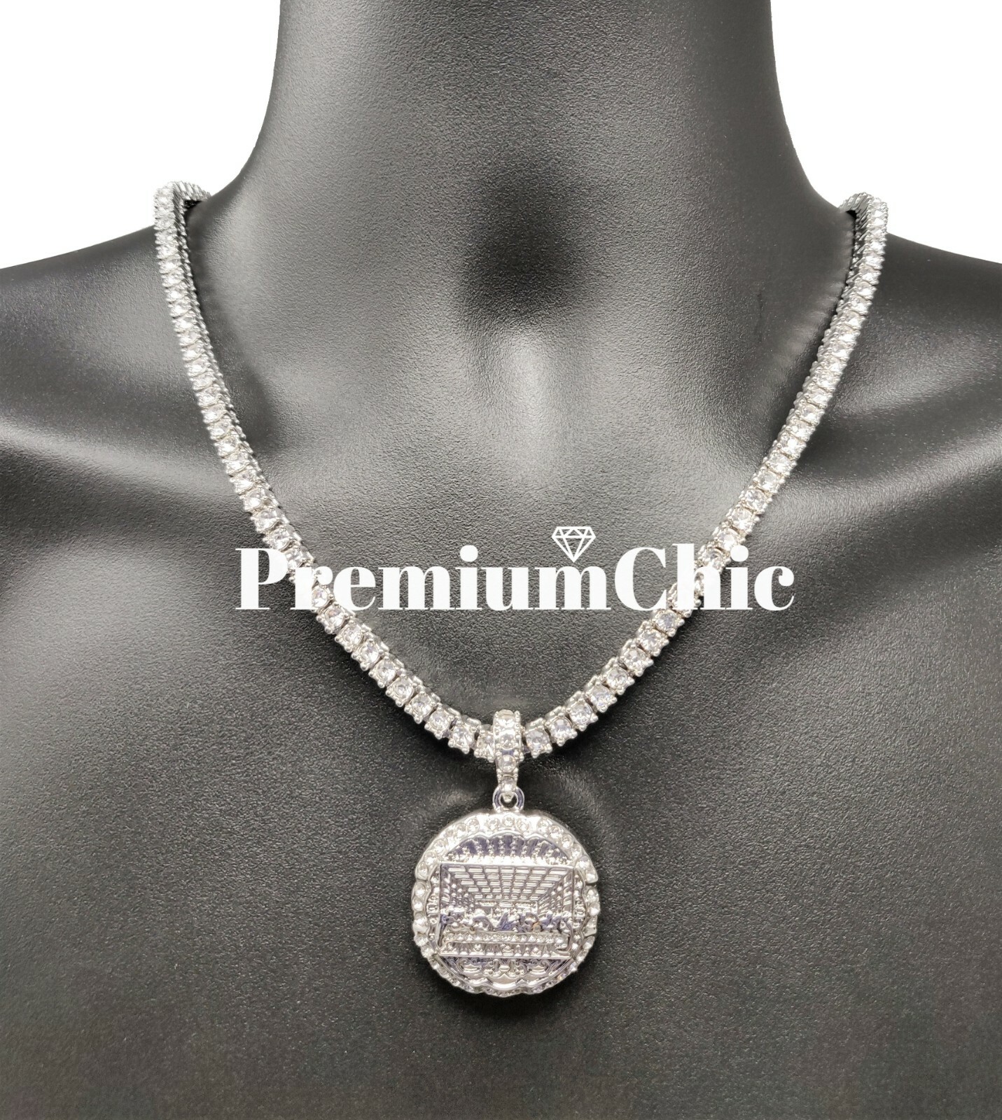 Last Supper Pendant & ICED Tennis Chain Choker Plated Mens Hip Hop CZ Jewelry